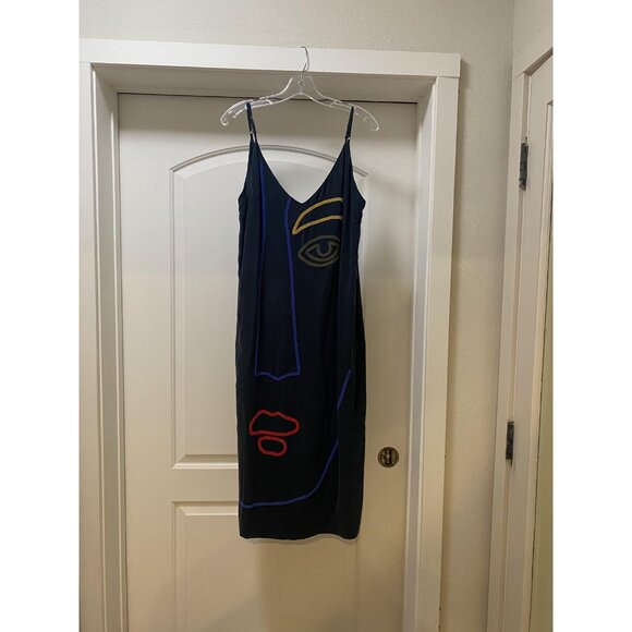 Mara Hoffman Georgia Face Dress Womens Large Beaded Art Slip Midi V Neck Strappy - Picture 2 of 7